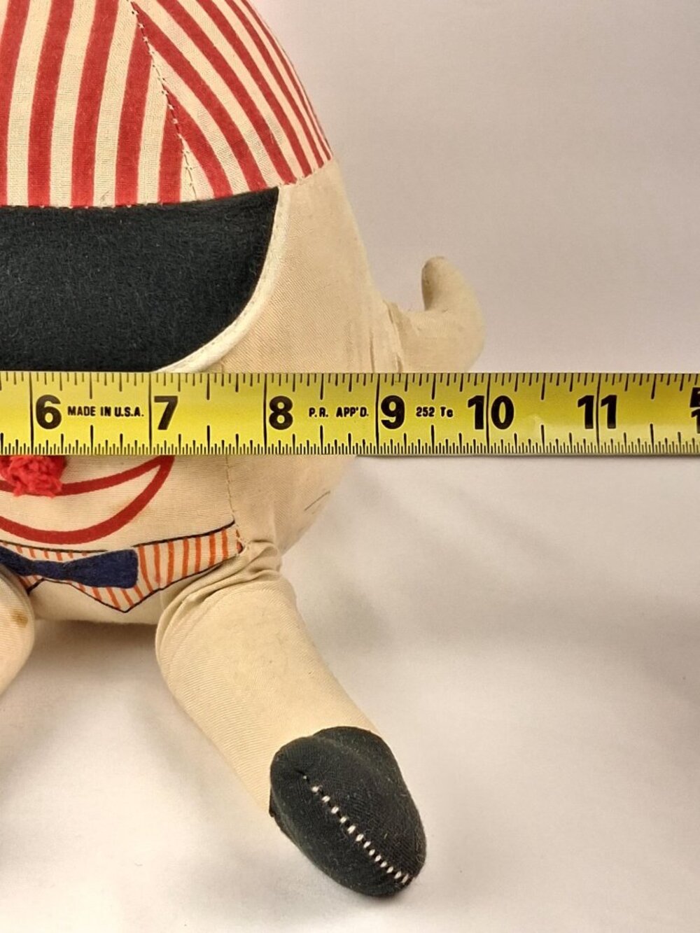 VTG Humpty Dumpty Cloth Doll W/ Red Striped Hat & Bow Tie 1940s Handmade Figure - Picture 14 of 15